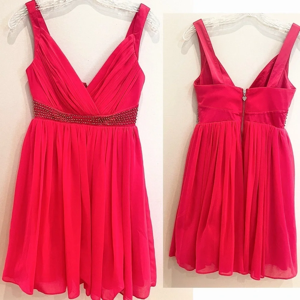 NWT Lipsy London Mini dress pink chiffon gold beaded studded prom